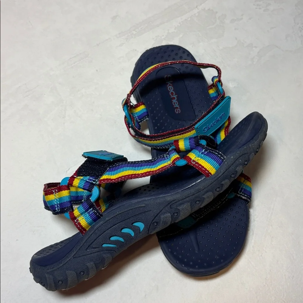 Skechers Kids Rainbow Reggae Multicolor Strap Sandals - Navy, EUC, size 4